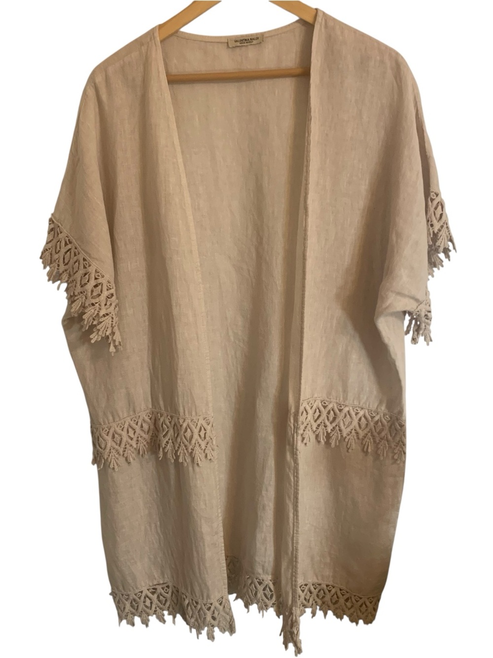 Valentina Naldi 100% Linen Open Front Cardigan Style Shrug Top Free Size Lace